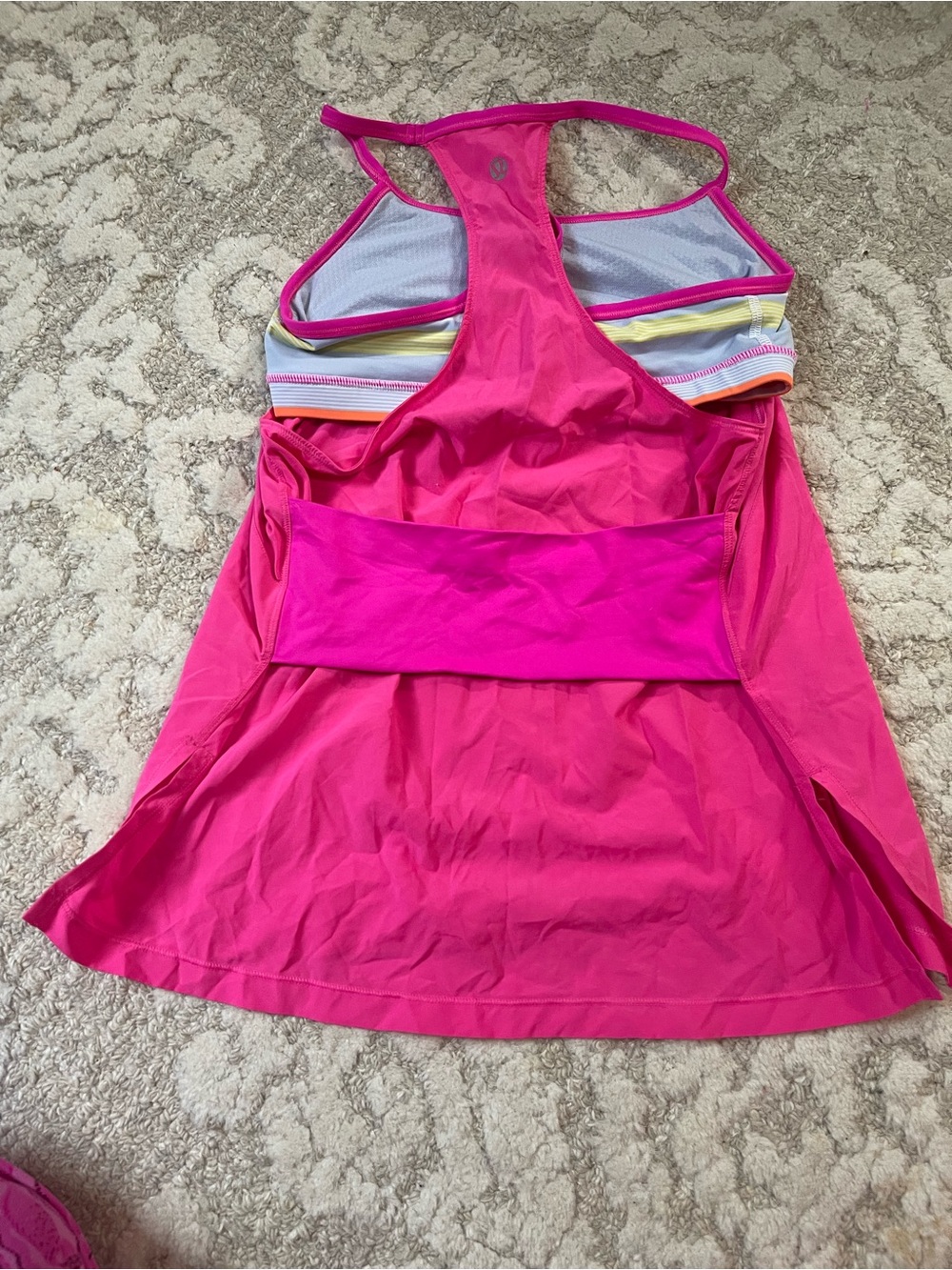 lululemon athletica Bright Pink Racerback Tank with Striped Shelf Bra